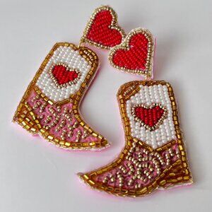 Handmade Beaded Earrings ,Red Boots, Pink Boots Jewelry Elegant beaded Earring